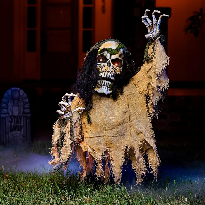 JOYIN Halloween Animated Zombie Groundbreaker Outdoor Decor with Light Up Eyes Creepy Animatronic Decorations with Movable Arms for Halloween Party Prop and Lawn Patio Yard Outside Decorations