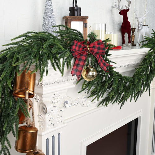 6FT Realistic Christmas Garland Pine Garland Real Touch Green Artificial Greenery Garland Artificial Pine Garlands,for Table Mantle Wall Indoor Outdoor Christmas All-Season Decorations