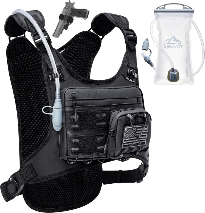 Running Vest with 2L Water Bladder, USA Original Patent, Lightweight Adjustable Chest Pack with Gear Holder, Reflective Running Hydration Vest for Men Women for Marathon
