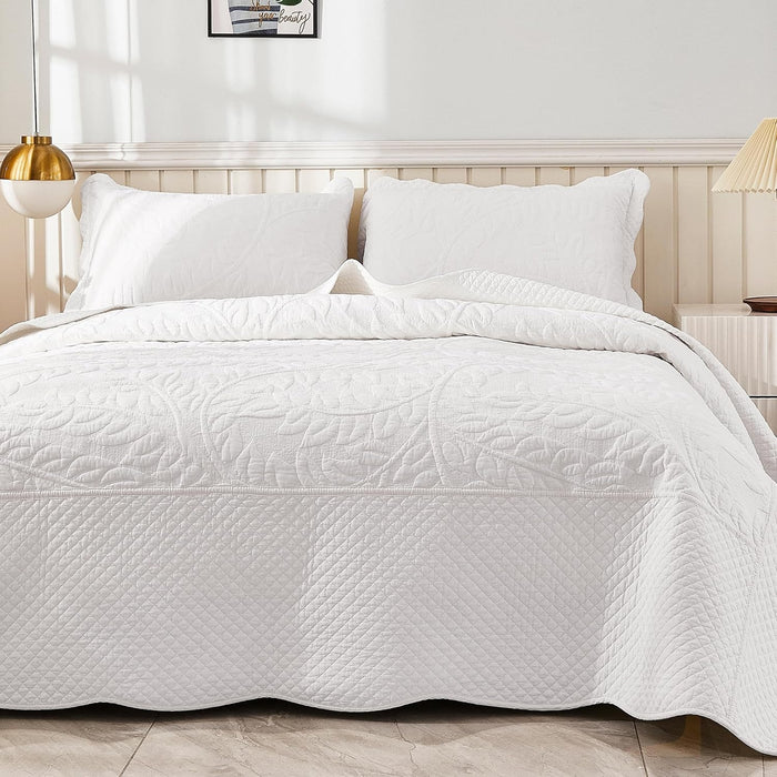 MarCielo 3-Piece 100% Cotton Oversized Bedspread Lightweight Quilt Coverlet Embroidery Farmhouse Bedding Set (TG Bright White, Oversized King (118"x106"))