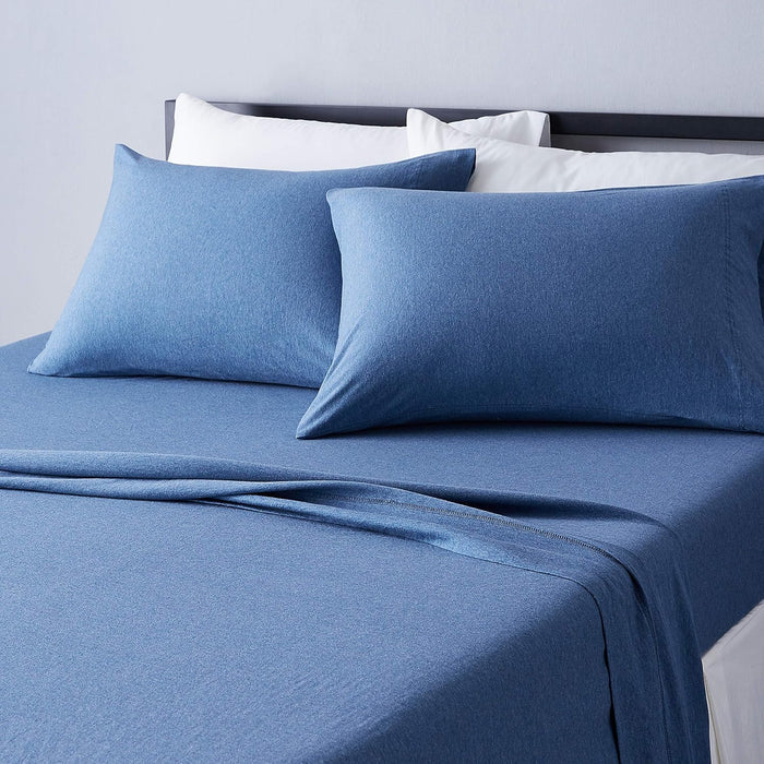 Amazon Basics 4 Piece Bed Sheets Set, 100% Cotton Jersey, Includes Super Soft, Flat and Fitted Sheets, Pillowcase, King, Light Gray, Solid