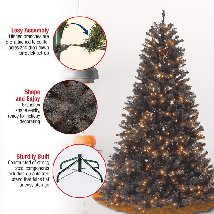 National Tree Company Pre-Lit Artificial Full Christmas Tree, Black, North Valley Spruce, White Lights, Includes Stand, 7.5 Feet