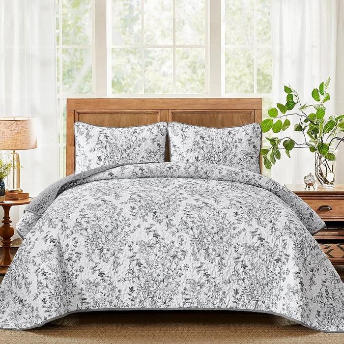 WONGS BDEEING Quilt King Size, Sage Green Quilt Bedding Set with 2 Pillowcases, Botanical Quilt for King Bed, Soft Microfiber Lightweight Coverlet Bedspread for All Season (110"×90", 3 Pieces)