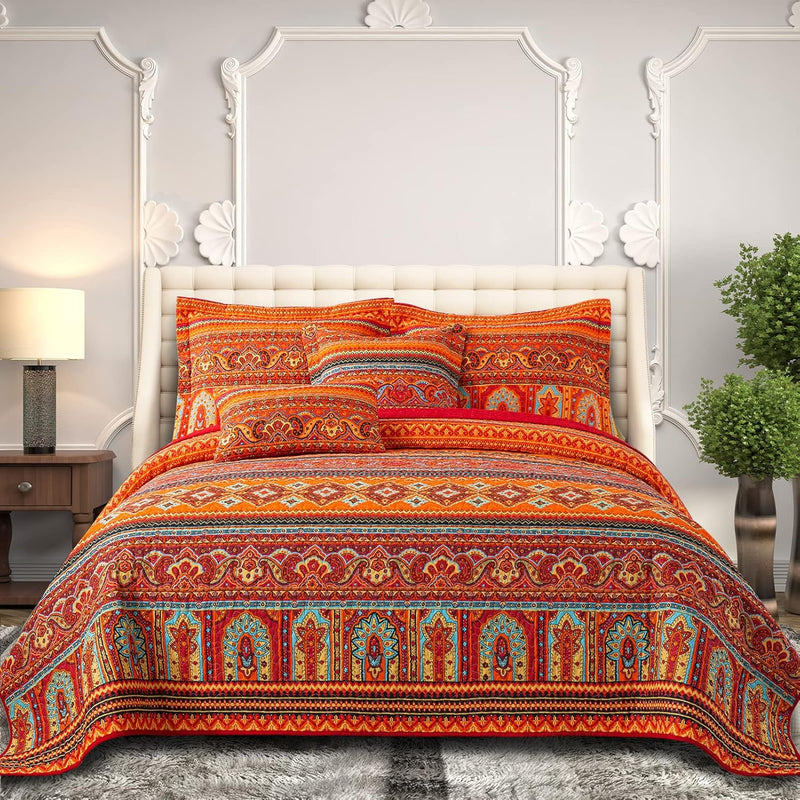 BEDIFANY Cotton King Size Quilt Sets, Lightweight King Quilt Bedding Set (98 x 106 inch) Garden Style Floral Bedspread King Size Coverlet Set for Bed Decorations - All Seasons, 3 Pieces