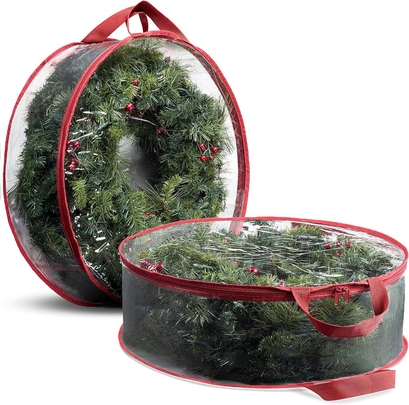 ZOBER 2 Pack Christmas Wreath Storage Container 30 Inch - Wreath Bag for Artificial Wreaths Box - Dual Zippered Wreaths Storage Bag with Durable Stitch Reinforced Handles - Black