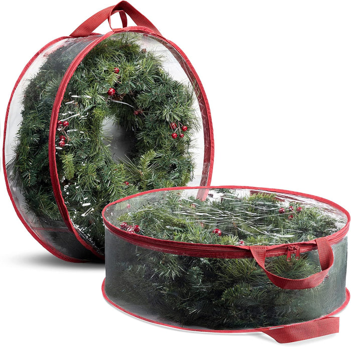 ZOBER 2 Pack Christmas Wreath Storage Container 30 Inch - Wreath Bag for Artificial Wreaths Box - Dual Zippered Wreaths Storage Bag with Durable Stitch Reinforced Handles - Black