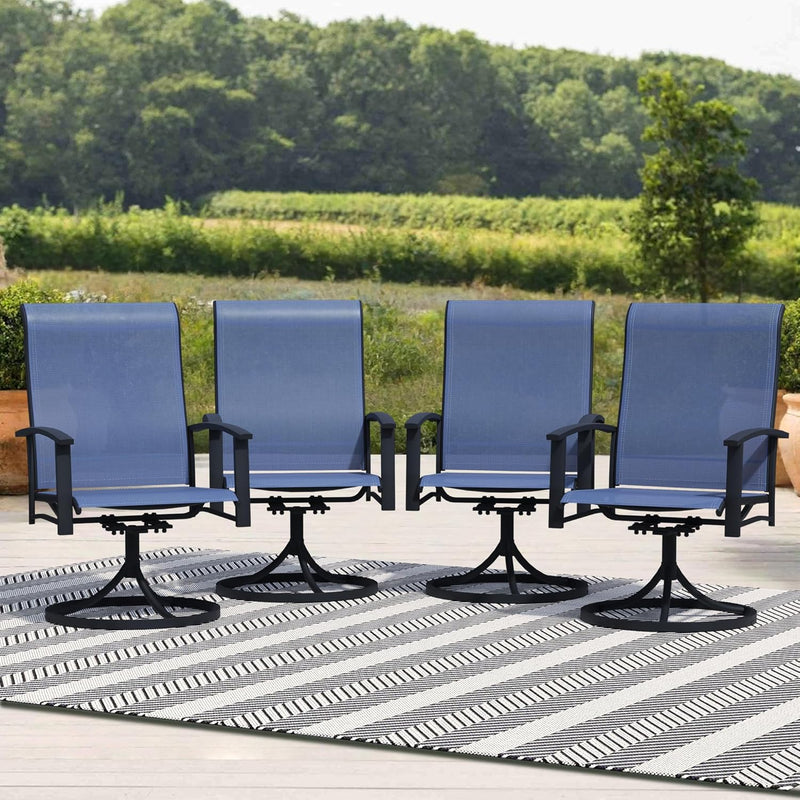 Outdoor Patio Swivel Dining Chairs Set of 4, All-Weather Swivel Rocker Chairs with Textilene High Back and Black Rust-Proof Metal Frame, Perfect for Patio, Lawn, Garden, or Backyard, Grey