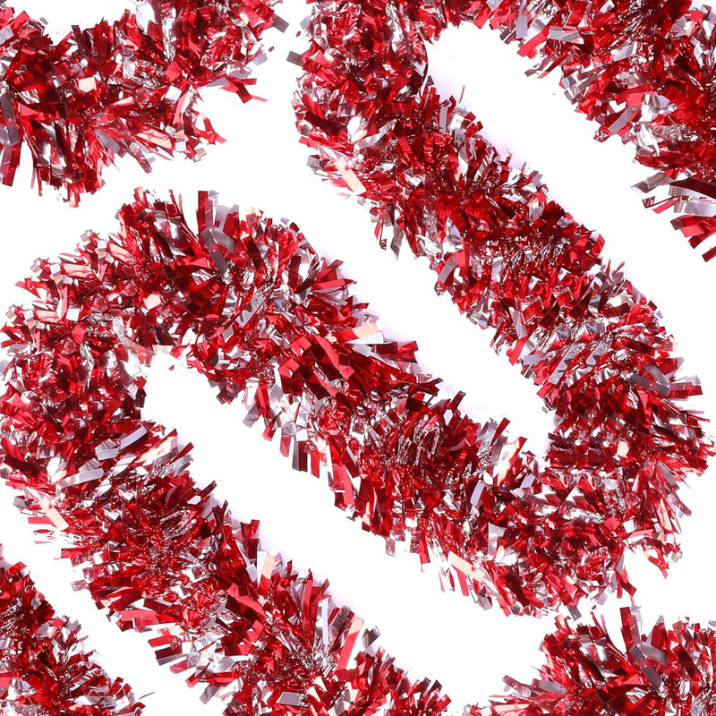 Sggvecsy 49.2Ft Christmas Green Red White Tinsel Garland Xmas Tree Decorations Christmas Metallic Twist Garland Ceiling Hanging Decorations for New Year Party Birthday Holiday Indoor Outdoor Supplies