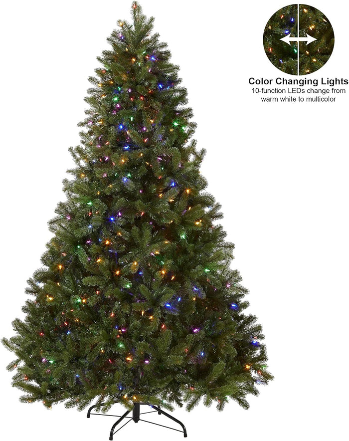 National Tree Company Pre-Lit 'Feel Real' Artificial Full Downswept Christmas Tree, Green, Douglas Fir, Dual Color LED Lights, Includes PowerConnect and Stand, 6.5 Feet