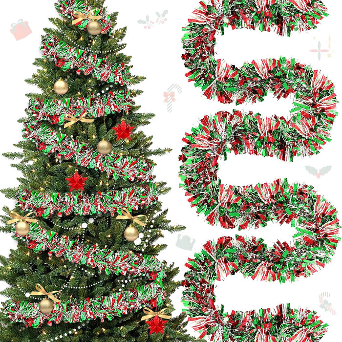 177 Feet Christmas Tinsel Garland Metallic Shiny Hanging Christmas Tree Tinsel Garland Ornaments for Indoor Outdoor Party Wedding Holiday(Red Green Gold)