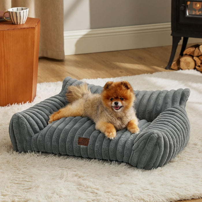 Bedsure Cute Cat Couch for Pets - Fluffy Cat beds with Premium Soft Corduroy Fleece, Fuzzy Cats beds for Indoor Cats with Removable Washable Cover, Supportive Pet Sofa, 24inch, Cream