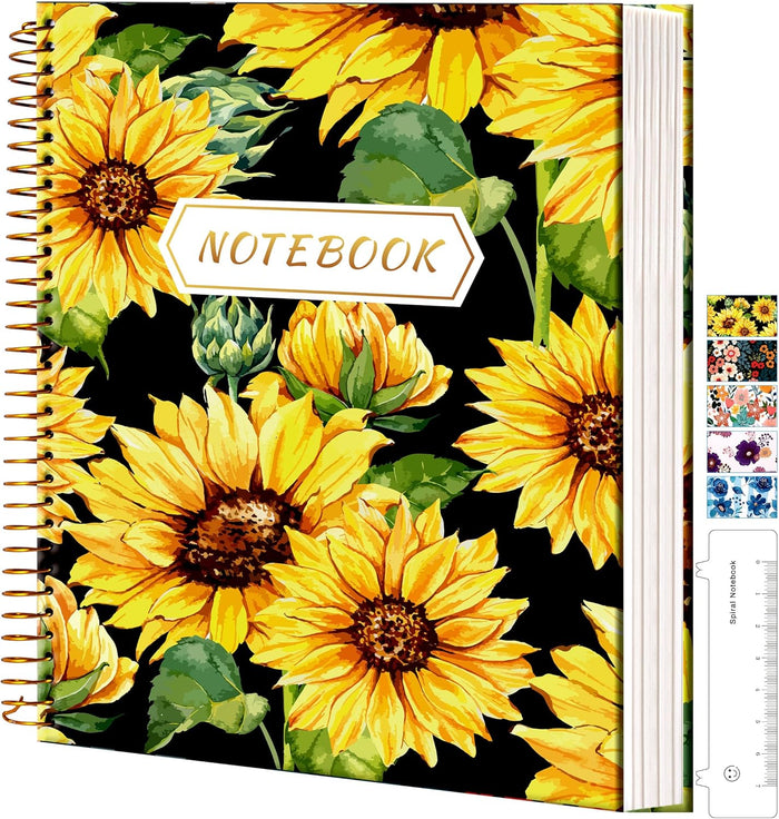 CAGIE Spiral Notebook Journal 8.5 x 11 Hardcover Notebooks College Ruled with Large Pockets Aesthetic Floral Note Book Spiral Bound Notebooks for Work Note Taking Women Writing School, 200 Pages