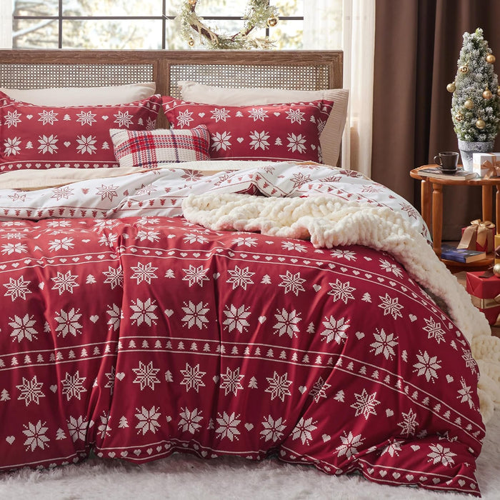 Bedsure Christmas Duvet Cover Queen - Christmas Bedding Set, Reversible Buffalo Check Printed Plaid Duvet Cover, 3 Pieces Bedding Set with 2 Pillow Shams (Queen, Reindeer)