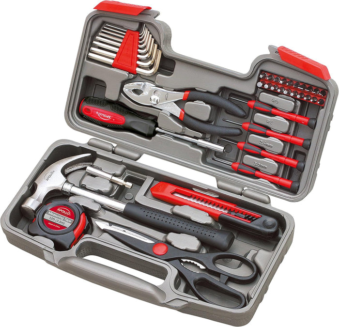 Apollo Tools 135 Piece Household Pink Hand Tools Set with Pivoting Dual-Angle 3.6 V Lithium-Ion Cordless Screwdriver - DT0773N1