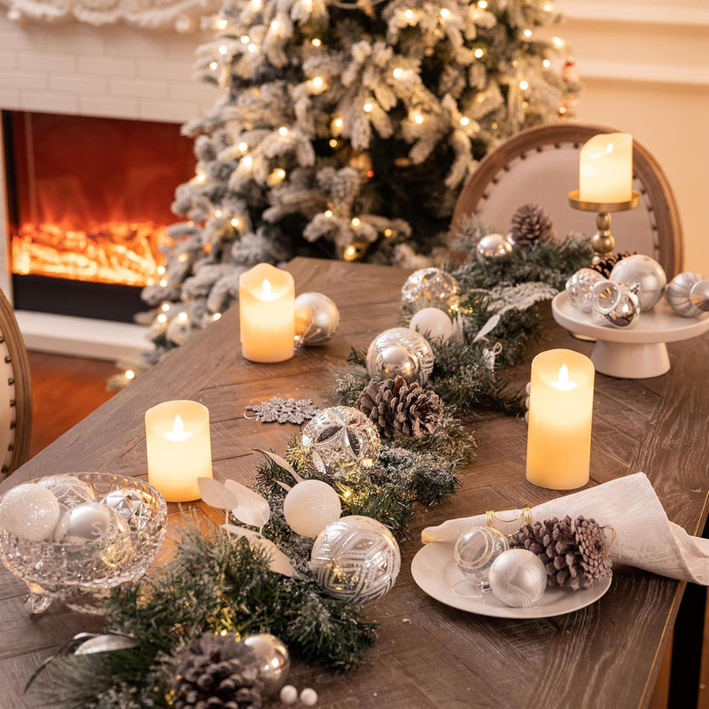 Valery Madelyn 6 Feet Pre-Lit Christmas Garland with Lights for Mantle, Lighted Outdoor Xmas Garland with Snowy White Ball Pinecones for Home Stairs Fireplace Table Centerpiece Indoor Holiday Decor