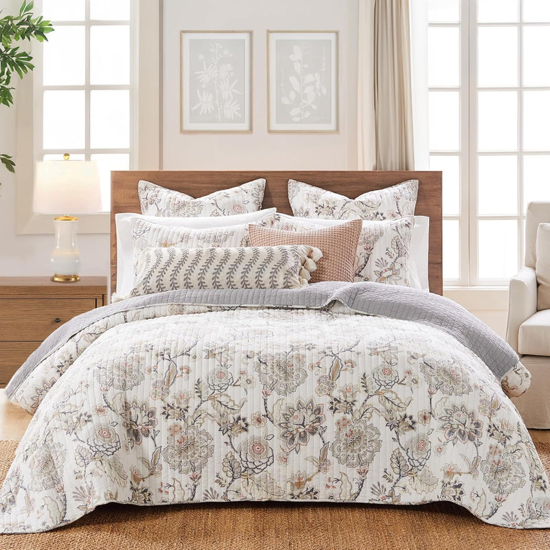Levtex Home - Ophelia Blush Comforter Set - King Comforter + Two King Pillow Cases - Floral - Taupe Grey Cream Blush - Comforter (106 x 94in.) and Pillow Case (36 x 20in.)
