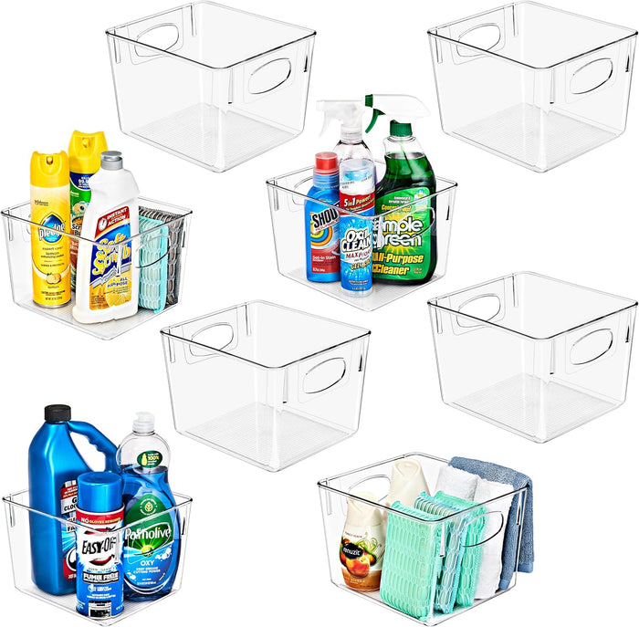 Sorbus 4 Pack Medium Clear Plastic Storage Bins, Clear Organizer Bins with Handle for Kitchen, Pantry, Cabinet, Refrigerator, Craft, Toys, Clothes, Closet, Under Sink, Bathroom Organizers and Storage