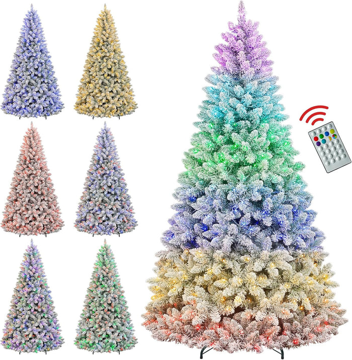 Hykolity 6 ft Prelit Christmas Tree, Artificial Christmas Tree with 250 Color Changing LED Lights, 1032 Tips, Metal Stand and Hinged Branches, 10 Color Modes