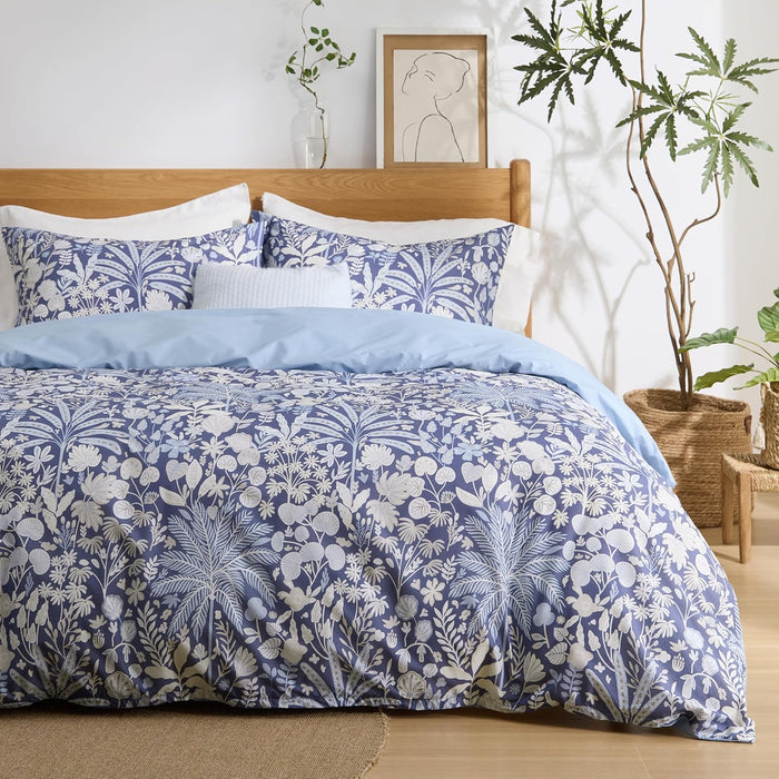 Bedsure Duvet Cover Queen Size - 100% Cotton Reversible Floral Queen Duvet Cover Set with Zipper Closure, 3 Pieces Soft & Breathable Green Bedding Set with 2 Pillow Shams 20"x26"