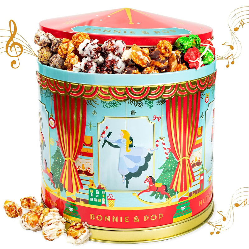 Christmas Gift Basket- Gourmet Food Gifts - Plays Music - Holiday Chocolate and Candy, Sweets and Snacks- Nutcracker Suite- Bonnie and Pop