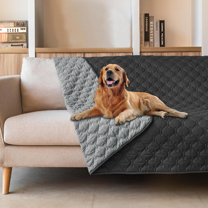 gogobunny 3X Stronger Waterproof Pet Blanket, Scratch Proof Furniture Protector for Dogs Cats, Reversible Cover 30x70 Inch, Dark Grey/Light Grey