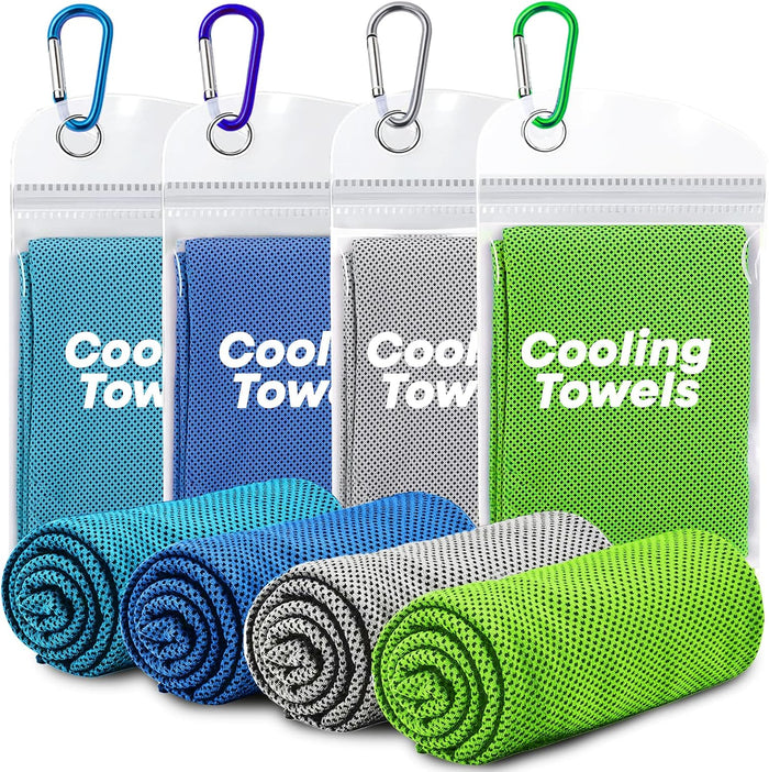 4 Pack Cooling Towels (40"x 12"), Soft Breathable Gym Towels, Tough Outdoors Ice Towel for Neck and Face, Camp Essentials Microfiber Sweat Towels for Gym, Run, Yoga, Workout, Travel, Climb