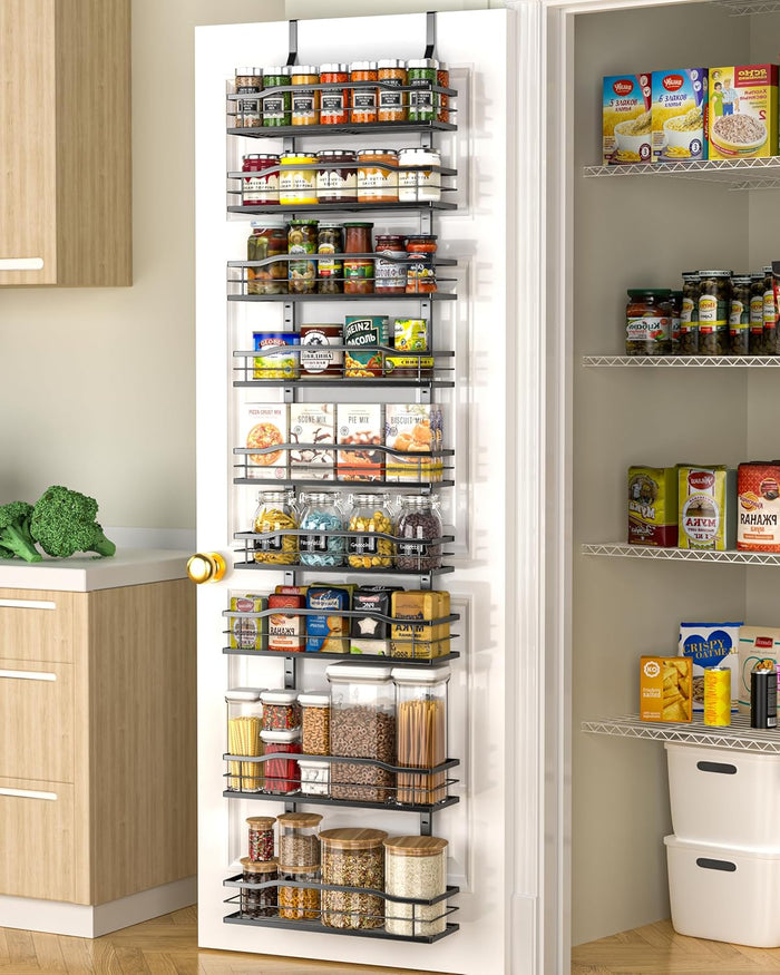 Moforoco 9-Tier Over The Door Pantry Organizer, Pantry Organization and Storage, Black Hanging Basket Wall Spice Rack Seasoning Shelves, Home & Kitchen Bedroom Bathroom House Essentials