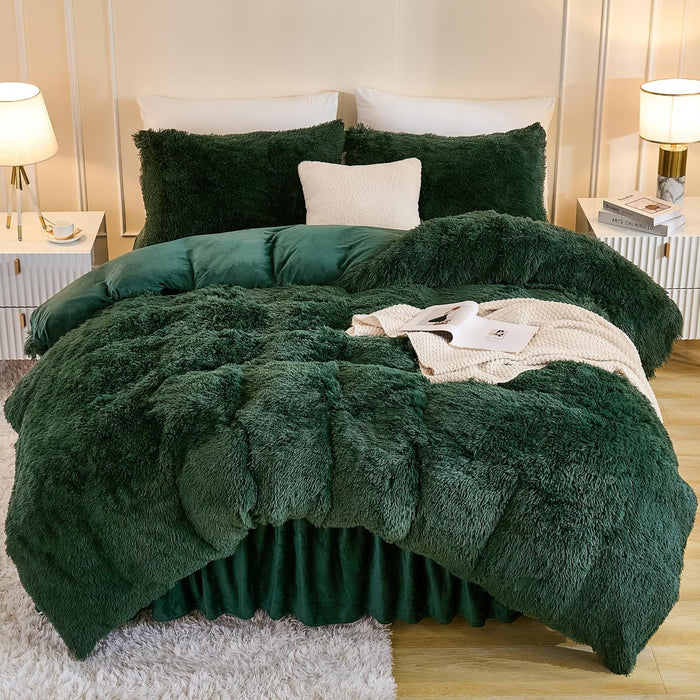 Andency Queen Comforter Set Black, Fluffy Winter Faux Fur Warm Soft Plush Bedding Comforter Set (1 Velvet Comforter & 2 Pillowcases), Fuzzy Thick Heavy Puffy Comforters Bed Set