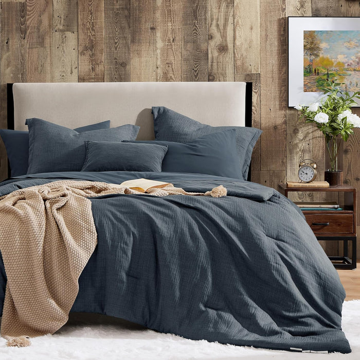 Geniospin California King Comforter Set - 7 Pieces Comforter King Size, Soft Solid Bedding Set for All Season, Textured Bed in a Bag with Sheets, Pillowcases & Shams (Dark Green,108''x92'')