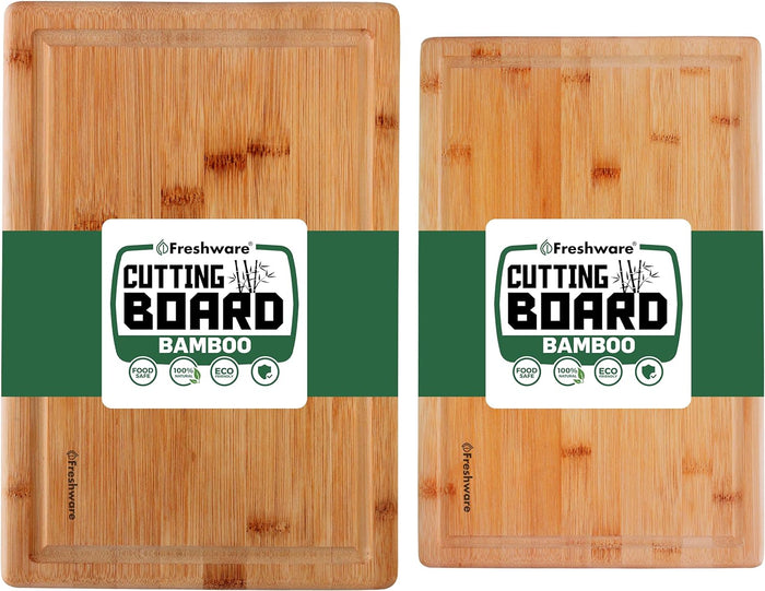 Bamboo Cutting Boards for Kitchen [Set of 3] Wood Cutting Board for Chopping Meat, Vegetables, Fruits, Cheese, Knife Friendly Serving Tray with Handles