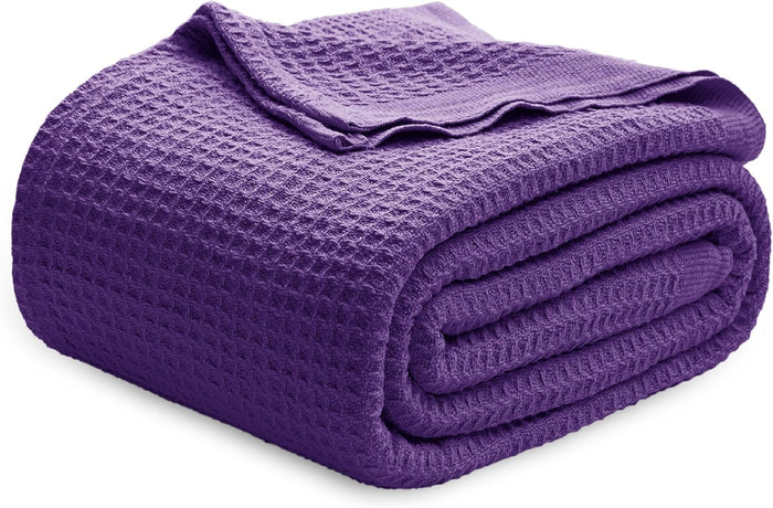 Bedsure Gentlesoft 100% Cotton Blanket King Size for Bed - Breathable and Soft, Thick Cozy Waffle Weave Christmas Blanket Gift for Women, Khaki (a Little Bit Yellow), 104x90 inches