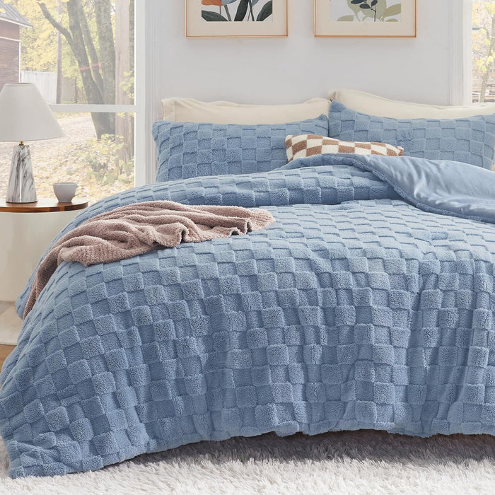 Bedsure Queen Size Comforter Set Beige, Boho Tufted Bed Set, Checkered Farmhouse Shabby Chic Bedding, 3 Pieces, 1 Plaid Geometric Comforter and 2 Pillow Shams