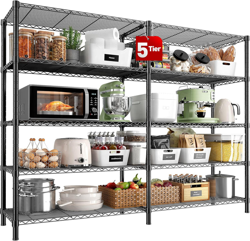 REIBII 69.8" W Storage Shelves 1250LBS Wire Shelving Unit 4 Tier Metal Shelving for Storage Rack Shelves Adjustable Heavy Duty Garage Shelf Pantry Shelves Kitchen Shelving, 69.8"Wx15.8"Dx62.9"H,Black
