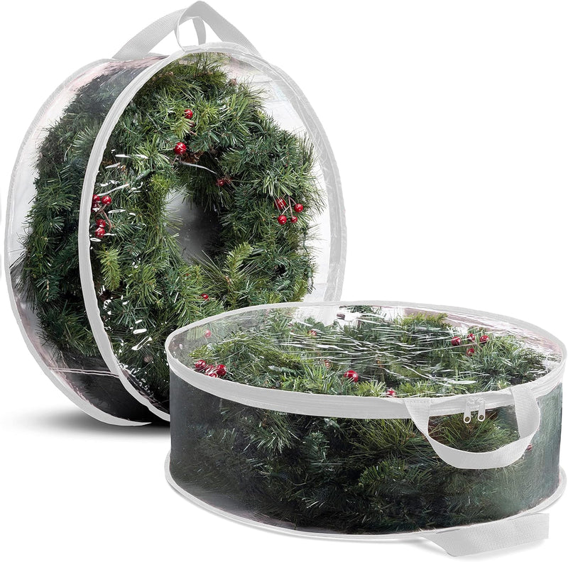 ZOBER 2 Pack Christmas Wreath Storage Container 30 Inch - Wreath Bag for Artificial Wreaths Box - Dual Zippered Wreaths Storage Bag with Durable Stitch Reinforced Handles - Black