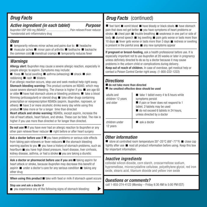Amazon Basic Care Ibuprofen Tablets 200 mg, Pain Reliever/Fever Reducer, Body Aches, Headache, Arthritis Pain Relief and More, 500 Count (Packaging may vary)