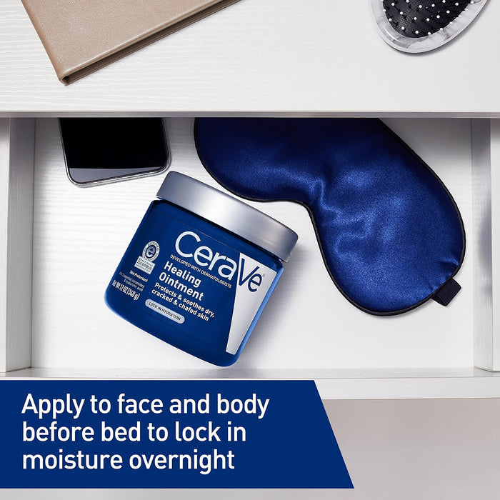 CeraVe Healing Ointment, Hydrating Skin Protectant With Petrolatum, Hyaluronic Acid & Ceramides, Face & Body Skin Barrier Repair For Cracked, Chafed, Dry Skin, Fragrance Free & Lanolin Free, 12 Oz