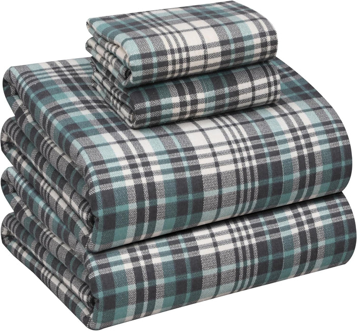 RUVANTI Flannel Sheets Full Size - 100% Cotton Double Brushed Bed Sheets Set, Deep Pockets 16 Inches, All Seasons Breathable & Extra Soft Full Sheets, Warm & Cozy, 4 Piece, Jasmine Stamp Cream