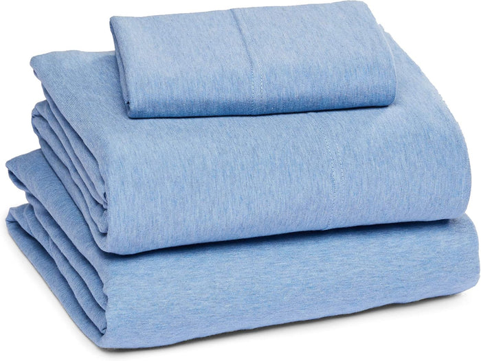 Amazon Basics 4 Piece Bed Sheets Set, 100% Cotton Jersey, Includes Super Soft, Flat and Fitted Sheets, Pillowcase, King, Light Gray, Solid