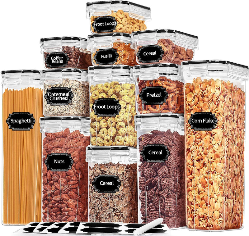 PRAKI 30 Pack Airtight Food Storage Containers for Kitchen Pantry Organizers and Storage, Plastic Kitchen Storage Canisters with Lids,Cereal, Flour & Sugar Containers - Labels, 6 Spoon & Marker