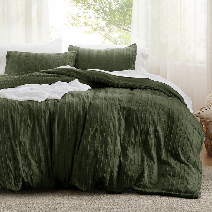 Bedsure Luxury Waffle Duvet Cover King Size - Textured Duvet Cover Set, Soft, Breathable Bedding Set (104"x90") with 2 Pillow Shams for All Season, Olive Green, Comforter Not Included