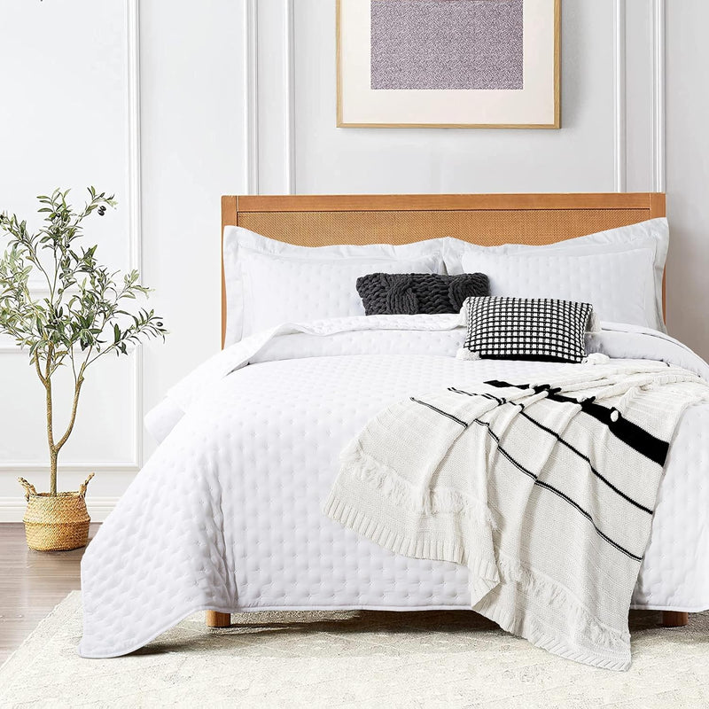 ROARINGWILD Beige Cloud Queen Size Quilt Bedding Sets with Pillow Shams, Farmhouse Lightweight Soft Bedspread Coverlet, All Season Rustic Country Thin Comforter, 3 Pieces, 90x90 inches, Tan Cream