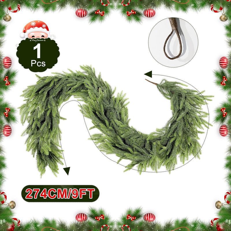 9FT Norfolk Pine Garland, Artificial Christmas Garland for Christmas Decorations
