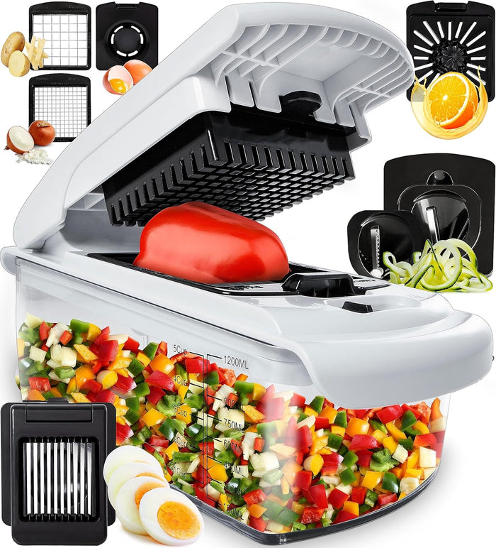Fullstar The Original Pro Chopper - Vegetable Chopper and Spiralizer, Food Chopper with Container, Fruit Slicer, Kitchen Gadgets & Accessories, Home Essentials (4 in 1, White)