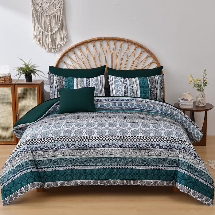 Cottolester Boho Comforter Set Queen Size Light Blue Comforter Set 8 Piece Bed in a Bag Paisley Floral Bedding Sets All Season