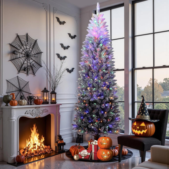 GAOMON 7.5Ft Pencil Christmas Tree Artificial Slim Xmas Trees Skinny Christmas Tree Decorations Fake Flockeds, White & Blue Gradient
