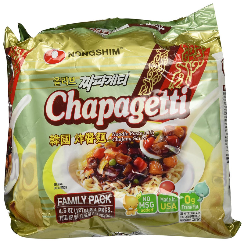 Nongshim Ramen Noodles, Gourmet Instant Ramen, Premium Microwavable Noodle, Chapagetti, 4.5 Ounce (Pack of 4)