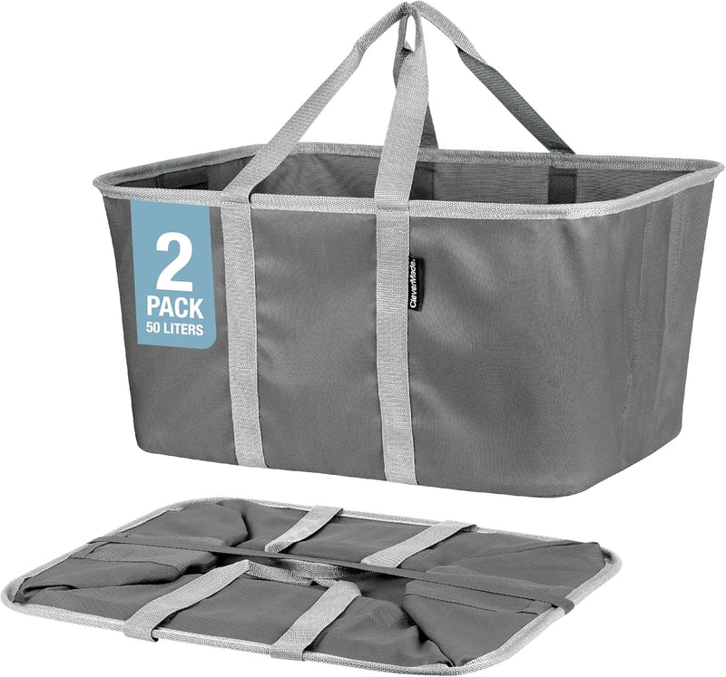 CleverMade Collapsible Laundry Tote - LUXE Mocha 2-Pack 50L - Foldable Storage Organization Container for Clothes Laundry Room Storage Solution