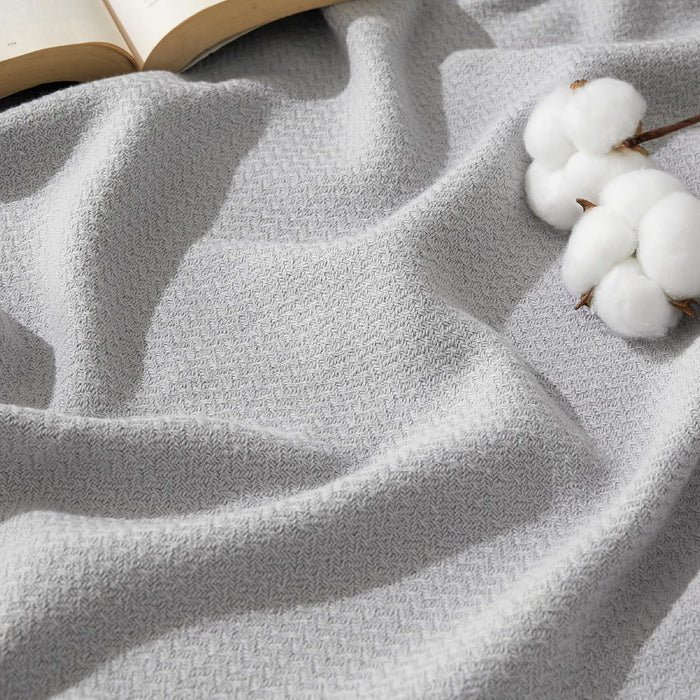 Bedsure GentleSoft 100% Cotton Blanket Queen Size for Bed - Breathable and Lightweight, Soft Cozy Textured Herringbone Woven Blanket for Summer, Linen Beige, 90x90 inches