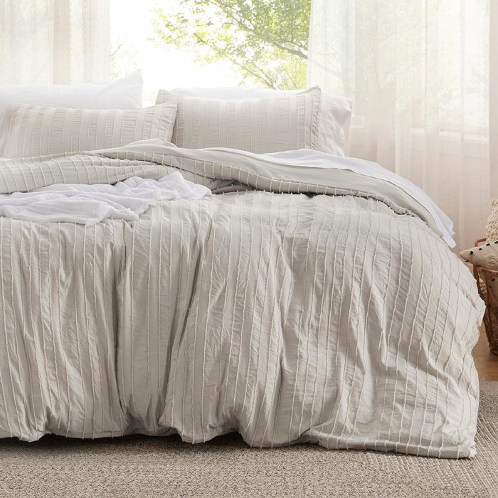 Bedsure Boho Duvet Cover Queen Size - White Breathable & Soft Boho Bedding, Machine Washable Comforter Cover for All Seasons, Includes 1 Duvet Cover 90"x90" with 2 Pillow Shams & Zipper Closure