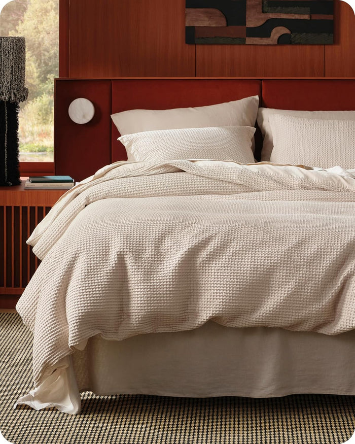 Bedsure Cotton Duvet Cover Queen - 100% Cotton Waffle Weave Khaki Duvet Cover Queen Size, GentleSoft™ and Breathable Tan Bedding Set for All Season, 3 Pieces, 90"x90"